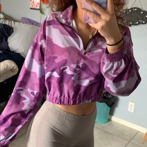 Purple camo cropped rain jacket